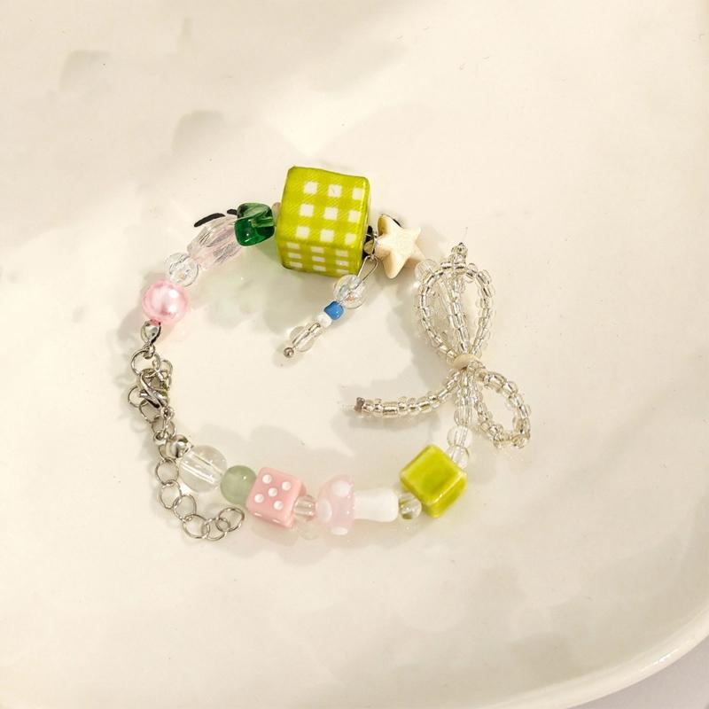 Vibranting Candy Bead Bracelet with Bowknot Accent Accessory for Teens and Children Seeking Fashion and Individuality
