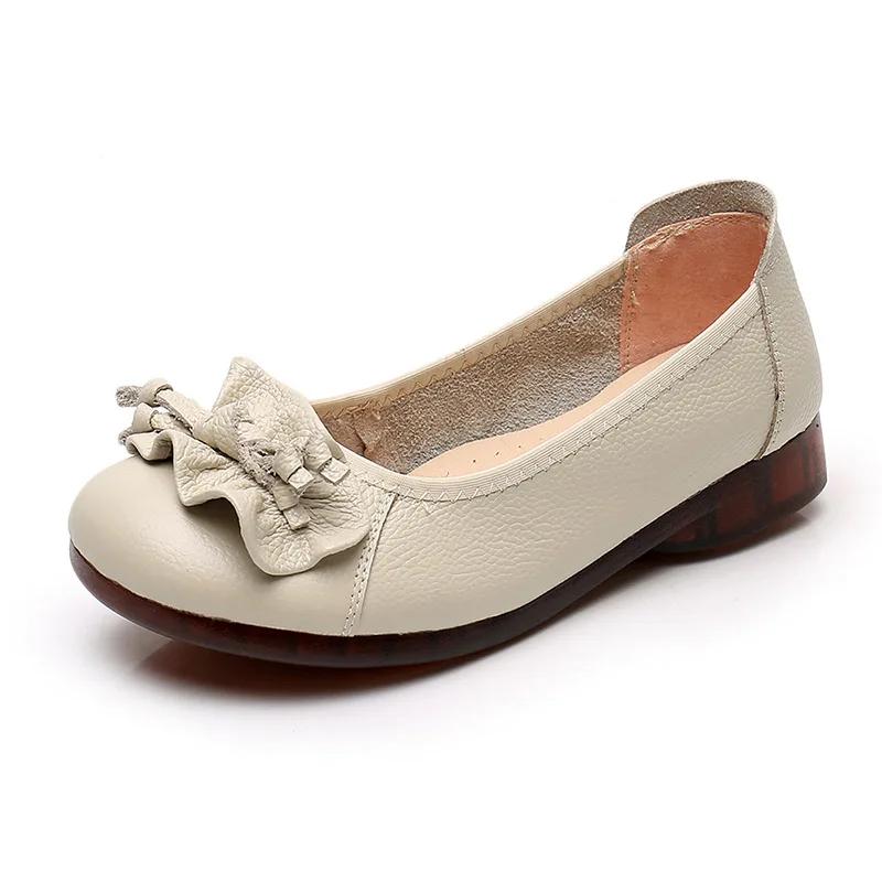 2025 Wiosna Lato Buty z Prawdziwej Skóry Kobiety Baleriny Wsuwane Gruba Podeszwa Damskie Buty Casual Czarne Niebieskie Duży Rozmiar 41 D274