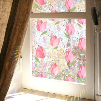 Adesivi per Finestre Fiori di Tulipano Vetro Colorato Floreale Pellicola Privacy per Finestre Tulipano Rosa Decalcomanie Statiche per Finestre per Casa Ufficio Soggiorno
