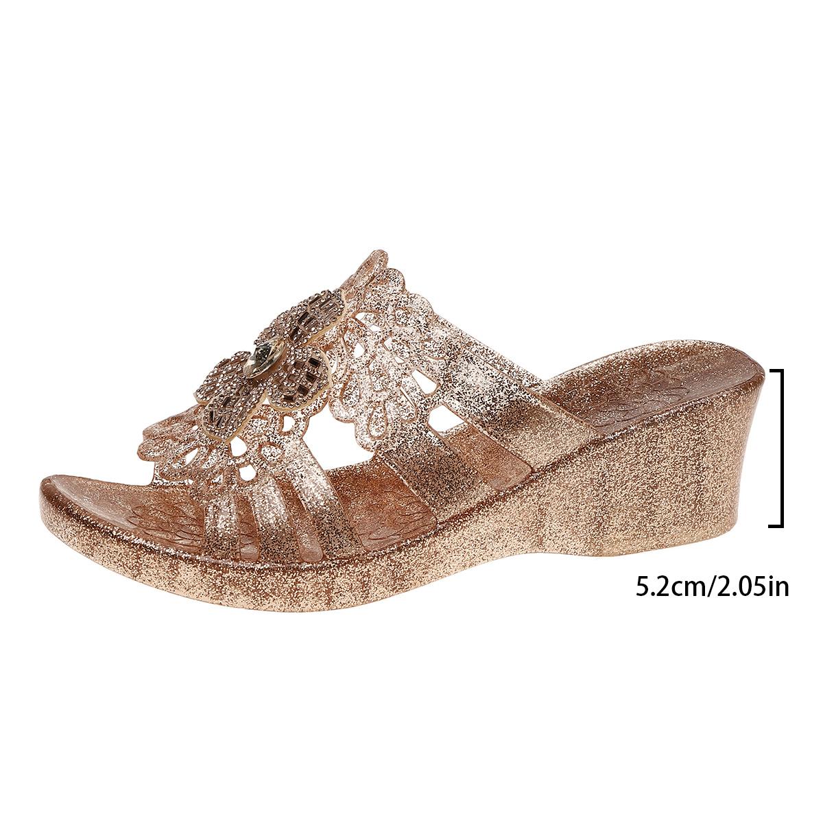 

Fashion Slippers Women Summer New Round Toe Open Toe Crystal Clear Open Toe Breathable High Heel Fashion Non-slip Cool Slippers 41 золотой