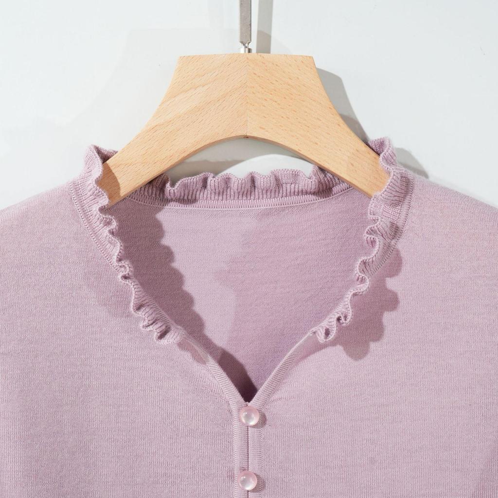 Autumn/Winter Women's 100% Pure Wool Ruffled Collar Sweater in Chinese Style - Little Chicken Yellow Base Layer
