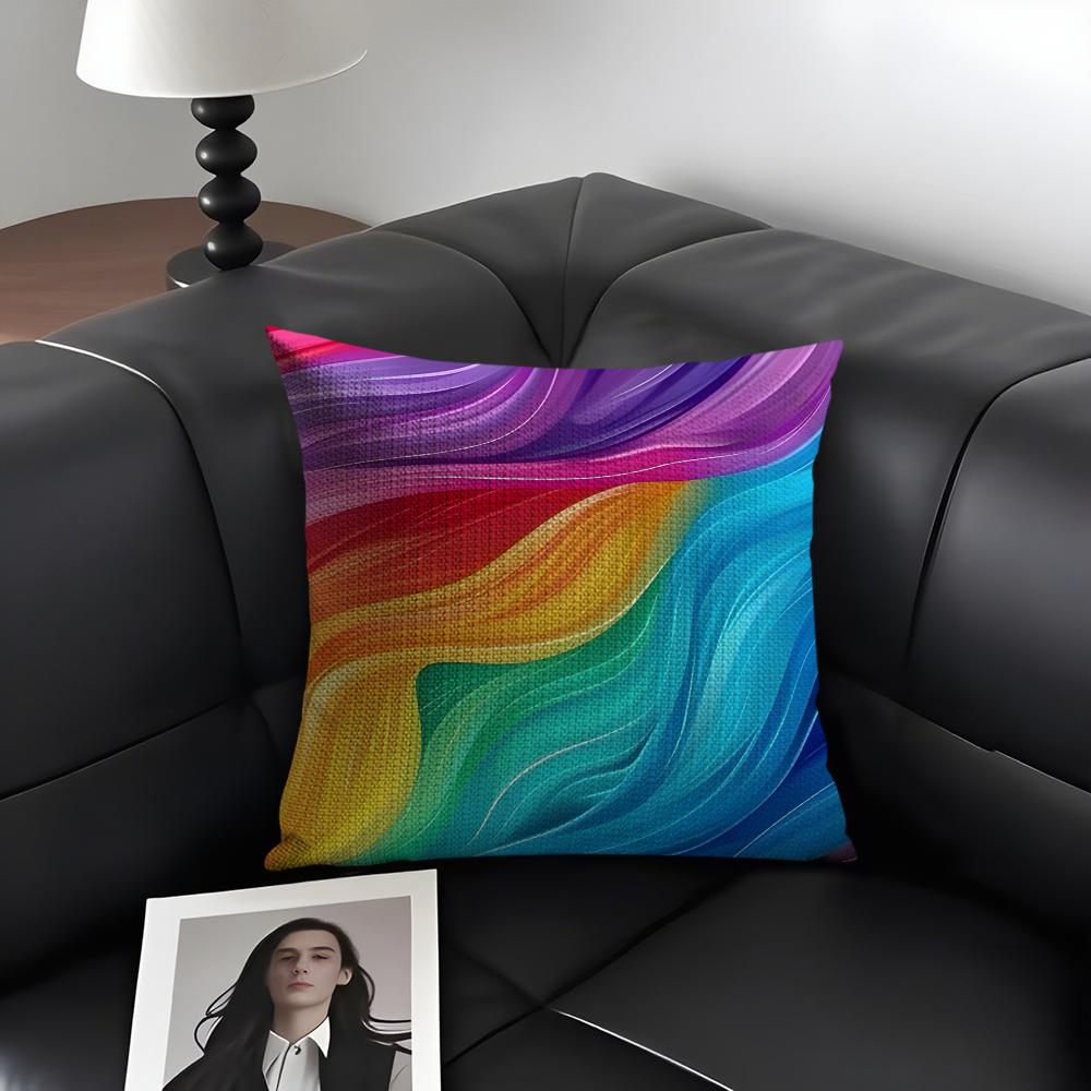 Rainbow Color Luxury Cushion Cover Natural Linen Organic Fabric DoubleSided Printing Sofa Home Decor Gift Pillow Case