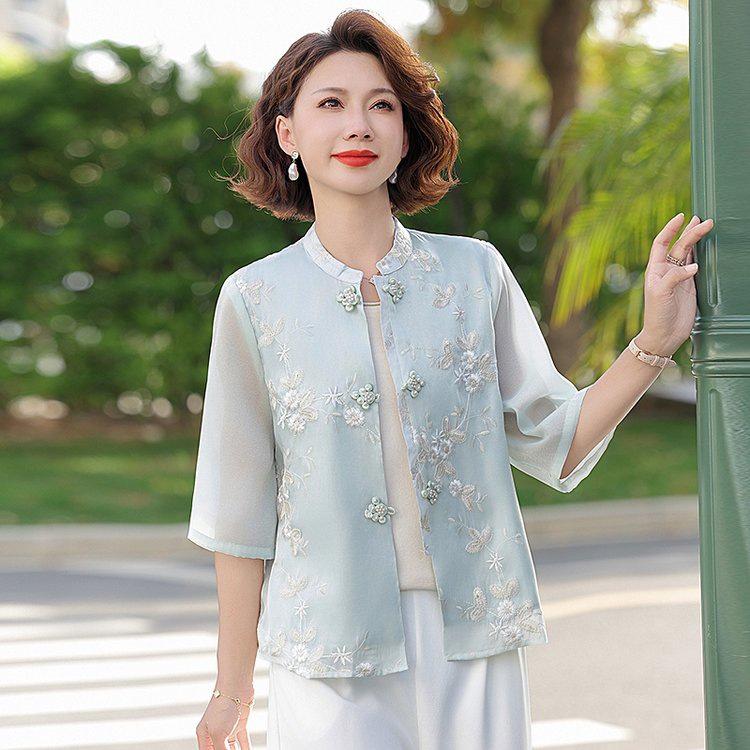2026 Chinese Style Summer Blouse: Stylish Short-Sleeved Top for Middle-Aged and Elderly Women
