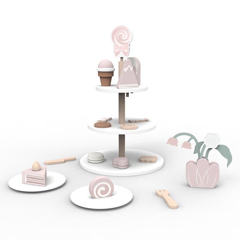 

Деревянный чайный сервиз, чайная чашка, кофейные блюдца, поднос, десерт с аксессуарами, ролевые игры, деревянные игрушки для мальчиков и девочек 3 лет, набор для послеобеденного чая для малышей 32*20*20cm розовый