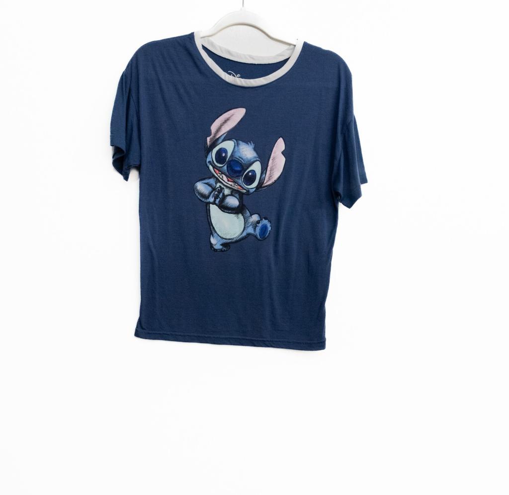 Disney Womens Navy Blue T-Shirt Stitch Graphic Print Short Sleeve Round Neck S