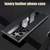 For Samsung S21 Ultra Case Luxury TPU Soft Bumper Carbon Fiber & Genuine Leather Cover Compatible with Samsung Galaxy S21 Ultra 6.8" Inch Case Camera