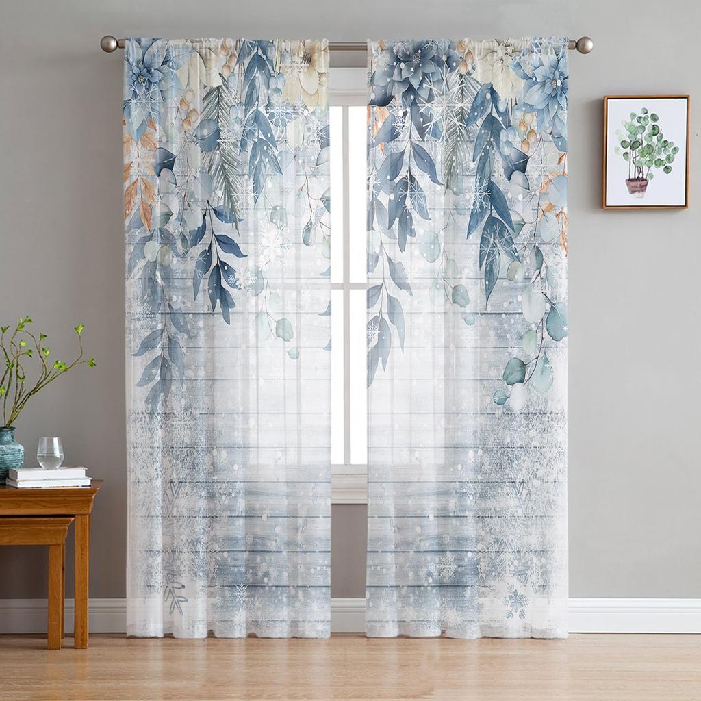 Vánoce Vánoční stromeček Zvonky Vesnice Sněží Tyl Průsvitné Okenní Závěsy do obývacího pokoje Ložnice Dekor Voálové Závěsy Závěsy