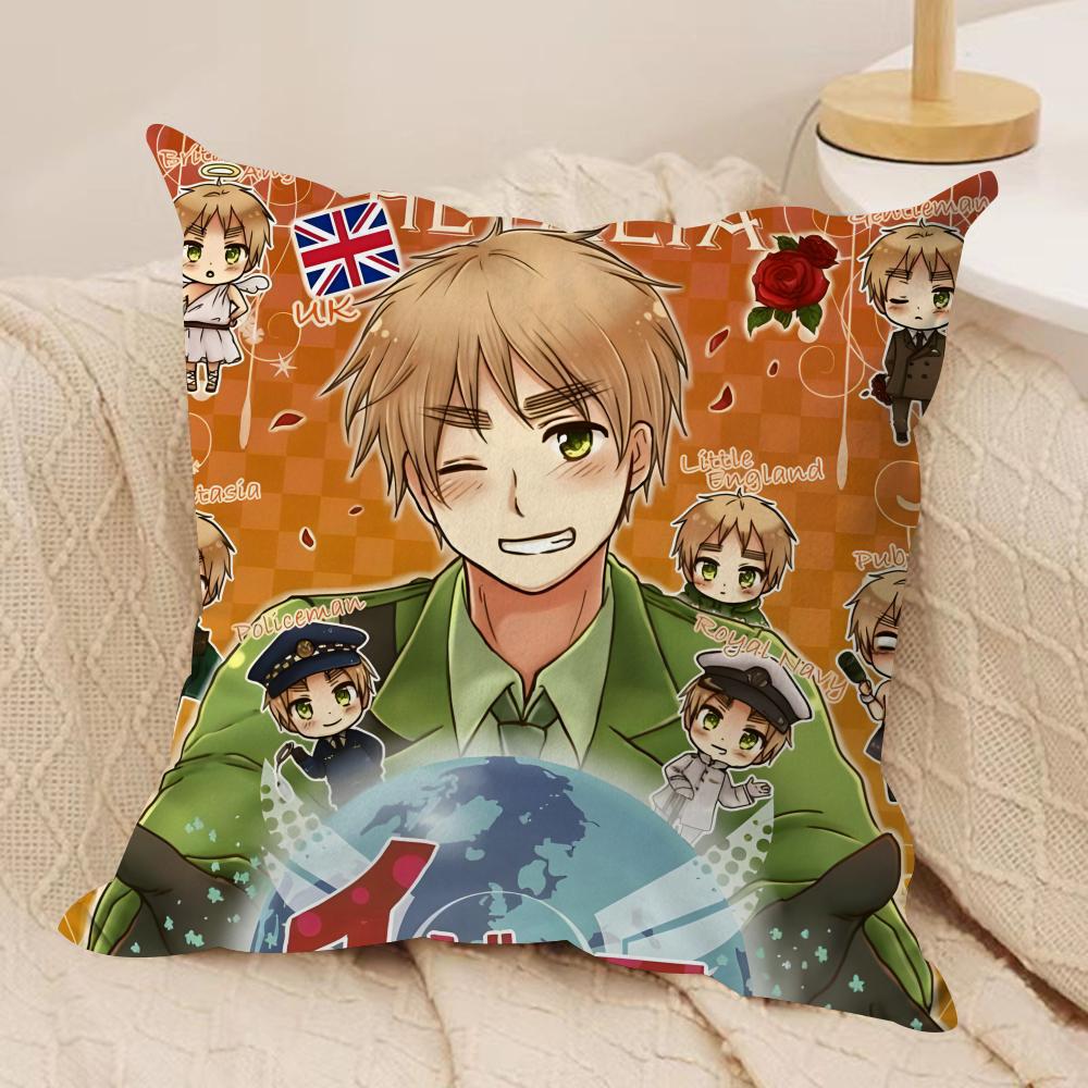 H-Hetalia The Beautiful World Cushion Cover Silky Short Plush Sofa Pillow Cover Hidden Zipper Soft Dustproof Case for Home Decor