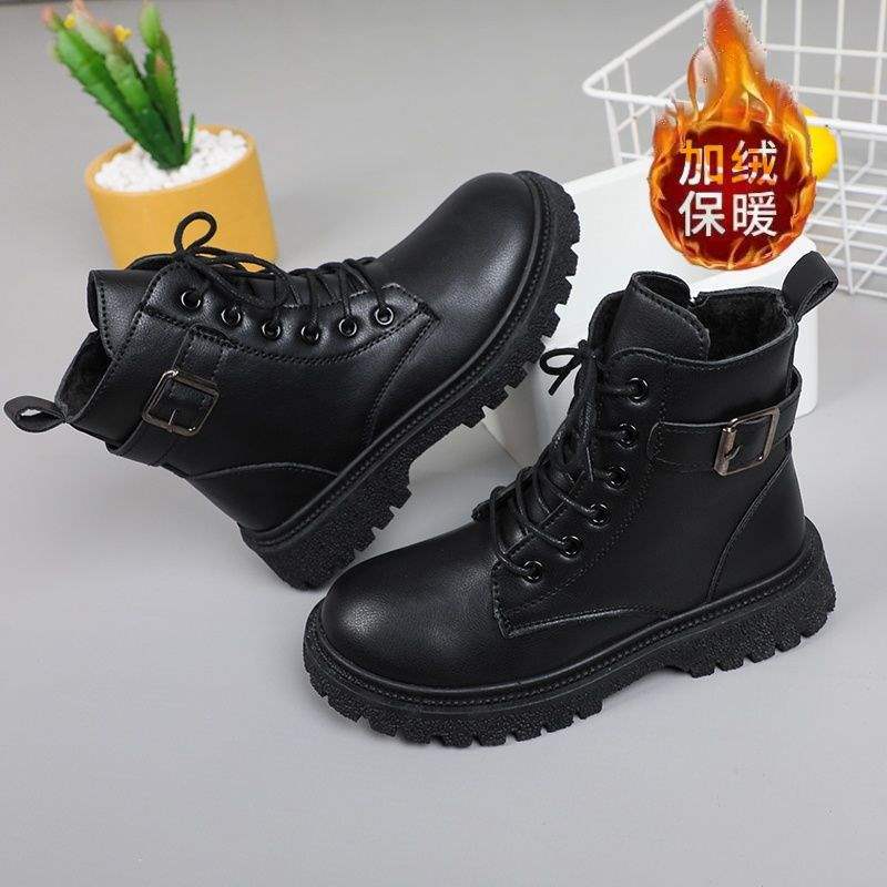 

Children s Martin boots autumn and winter new girls foreign soft-soled single boots boys British style short boots velvet thermal cotton boots 38 yards inner length 23cm