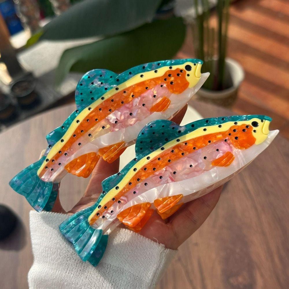 Non-Slip Small Claw Hairpin Thick Hair Compatible Barrettes Cute Salmon Fish Hair Clip  Women