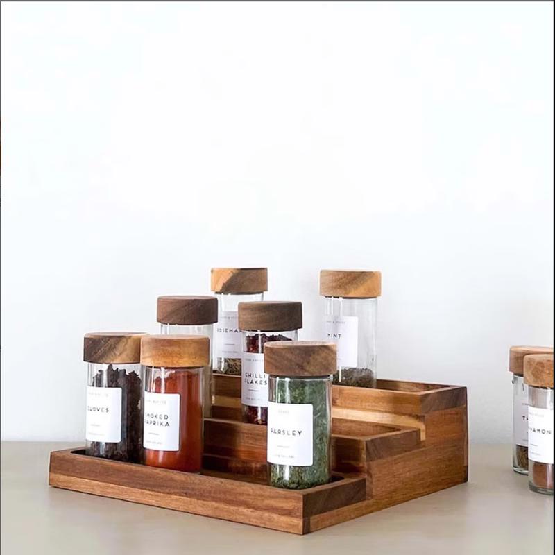 12-Piece Glass Spice Jar Set with Acacia Wood Lids