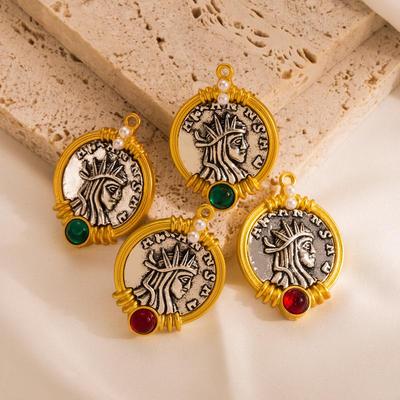 Pendientes de gota Retro para mujer, aretes colgantes de aleación de acero y titanio, cuentas acrílicas, monedas griegas, adornos geométricos para las orejas