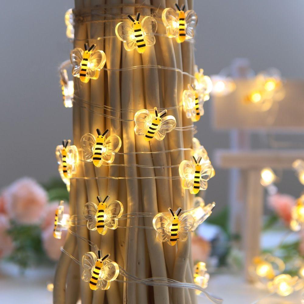 Cute Little Bee LED String Lights Waterproof Plastic Bees Fairy String Lights 2m 20LED Bee Flower Lights Garden Patios Bedroom