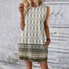 Women's Casual And Fashionable Round-neck Sleeveless Printing Mid Length Dress
