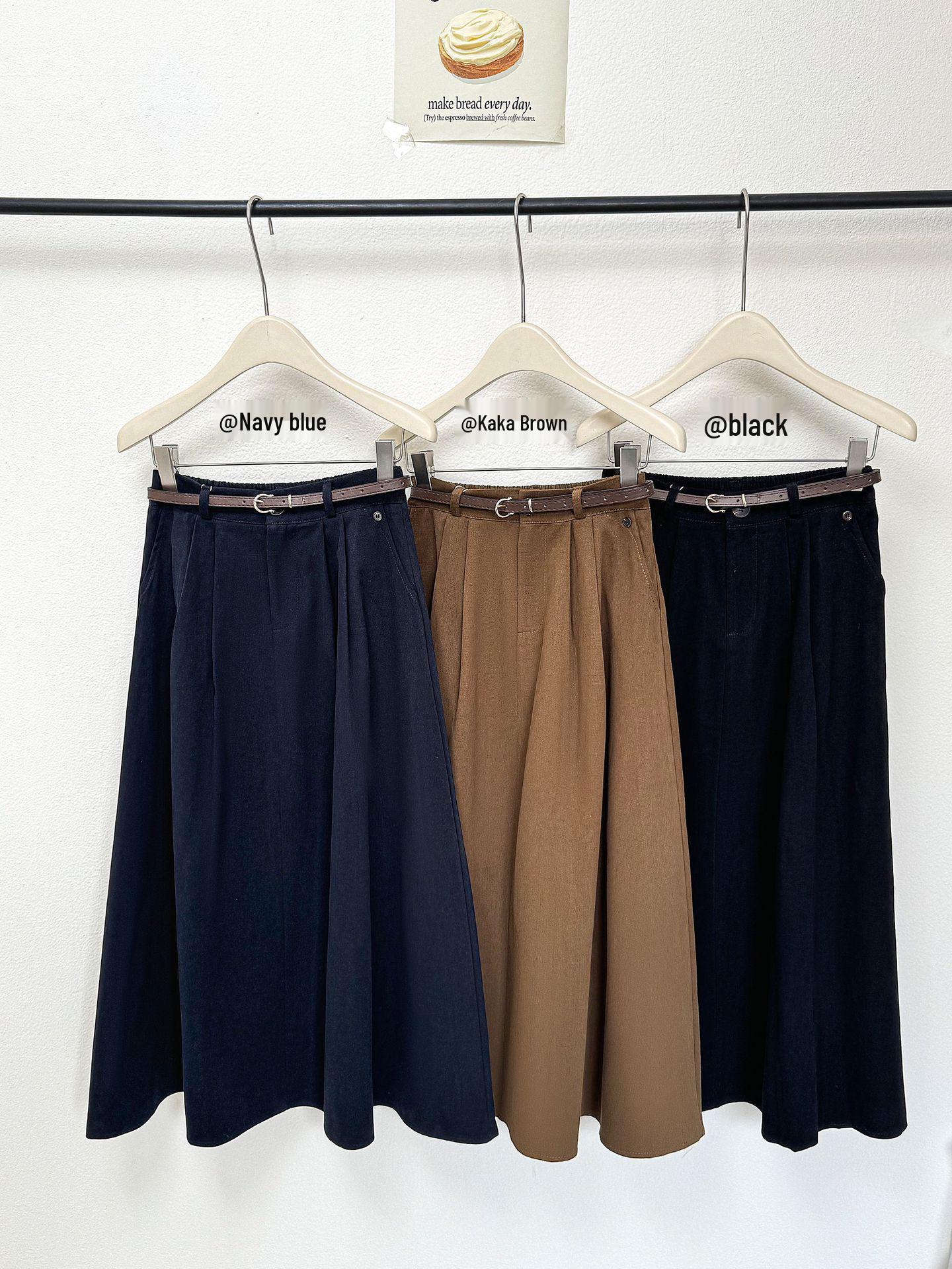 

2026 Elegant French Retro Midi Skirt: White Washed Cotton, High Waist, Slimming A-line, Wide Hem. One Size темно-синий