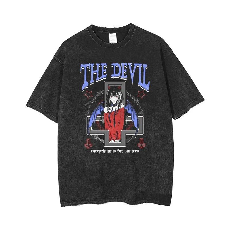 Vintage Washed T-shirt Custom Logo 100% Cotton High Quality Round Neck T-shirt Printing Design Casual Trend Tops Embroidery