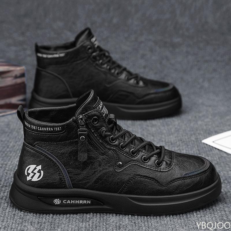 

Трендовые мужские кеды с контрастными вставками, высокие, новые, повседневные, на шнуровке, с боковой молнией, на плоской подошве, вулканизированные, кроссовки, zapatos hombre 44 чёрный