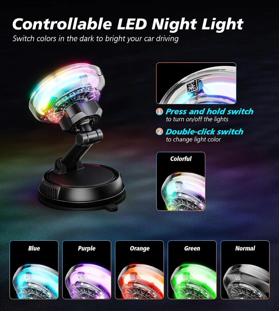 QI2 Cooling RGB Magnetic Wireless Car Charger Fast Charging Radiator Vacuum Suction Cup For Magsafe iPhone 12-17 Phone Holder