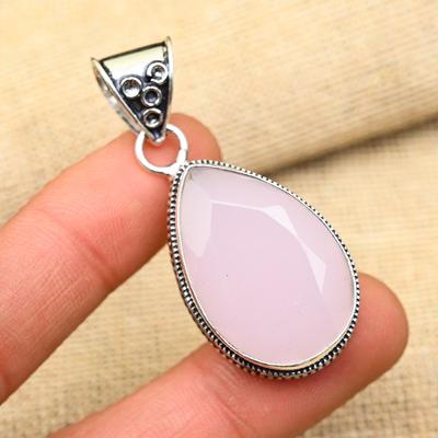 Rosa Chalcedon Edelstein 925 Massiv Sterlingsilber Schmuck Handgefertigt Schöner Anhänger für die Liebe