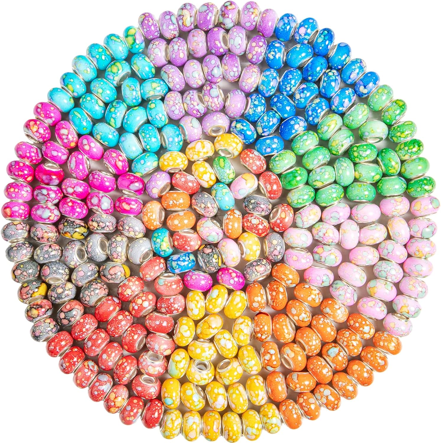 

12/25/50 шт. европейские бусины с большими отверстиями, разноцветные круглые бусины-разделители из смолы для самостоятельного изготовления браслетов-подвесок 12pcs