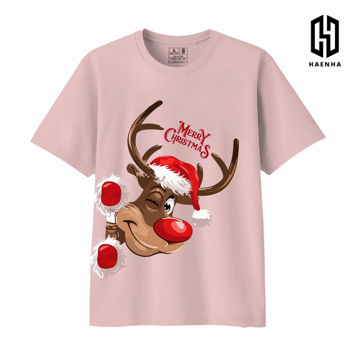 Men Women combed 24S Premium Christmas reindeer couple family printed T-shirt-hn201 red, S