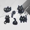 6 Pcs Cartoon Black Cat Embroidered Patches Creative Self-Adhesive Appliques DIY Craft Decorations