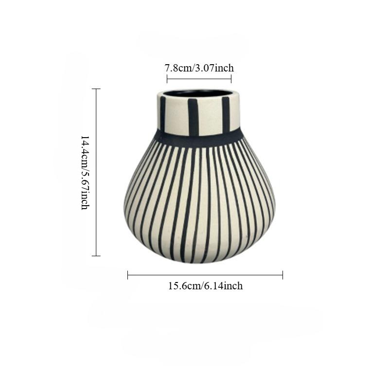 Ретро черно-белая полосатая керамическая ваза украшение скандинавский стиль ваби-саби гостиная спальня украшение для цветочной композиции