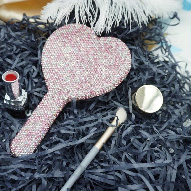 1 Pack Strass Herz Spiegel Handspiegel Rosa Bling Handspiegel mit Griff Glitzer Kosmetik Schillernder Spiegel