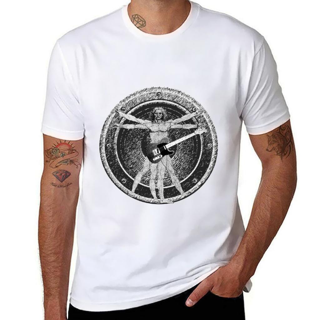 Da Vinci Vitruvian Man With Guitar Tshirt Holiday Simple Tee Shirt Tshirt