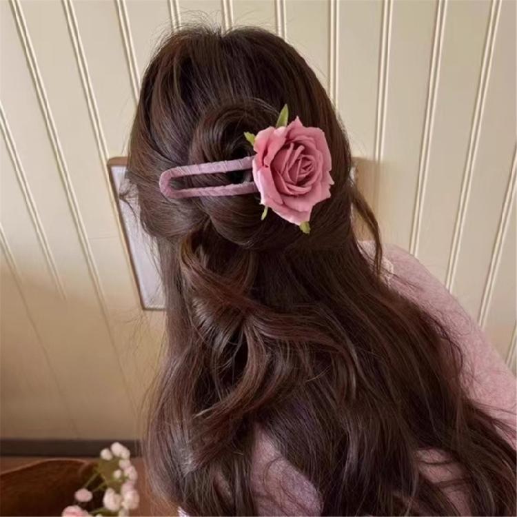 Rose Flower Hair Clip Strong Jaw Claw For Women Gril Elegant Headwear Great For Weddings Beach Day And Daily Use