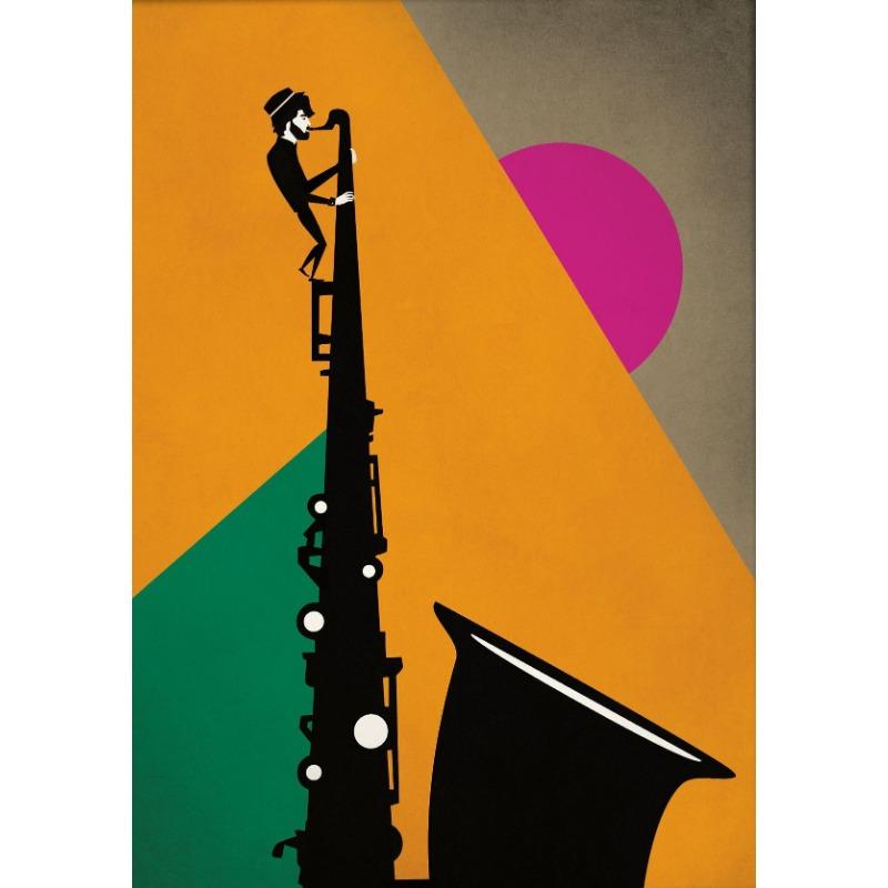 Mid Century Colorful Jazz Music Poster Instrument Player Trumpet Saxophone Canvas Painting Wall Art for Living Room Home Decor