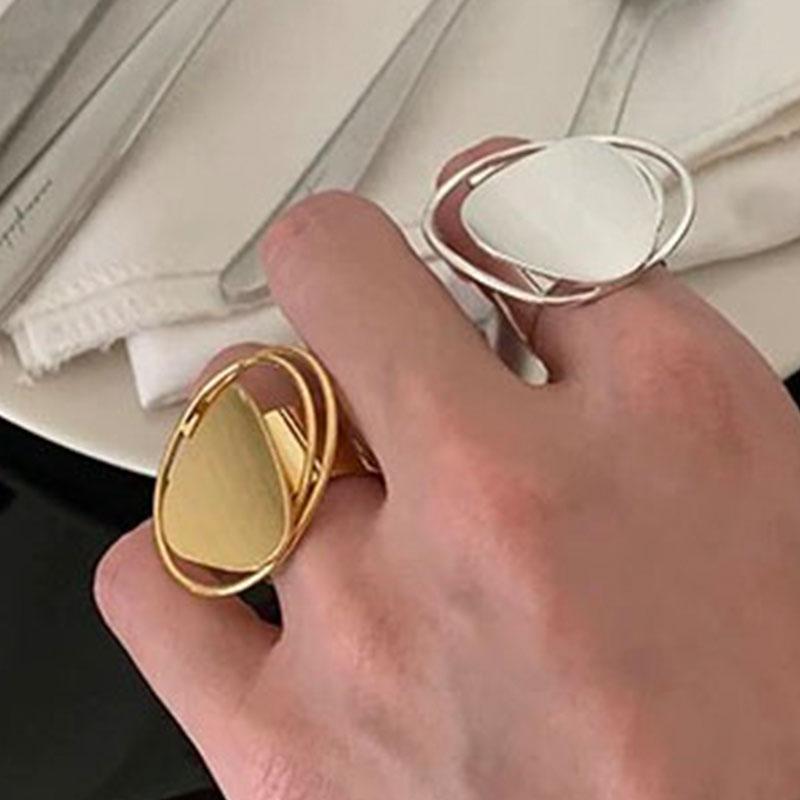 925 Sterling Silver Rings for Women Couple Minimalist Handmade Simple GOld Circle Big Ring Fine Jewelry Gift Prevent Allergy