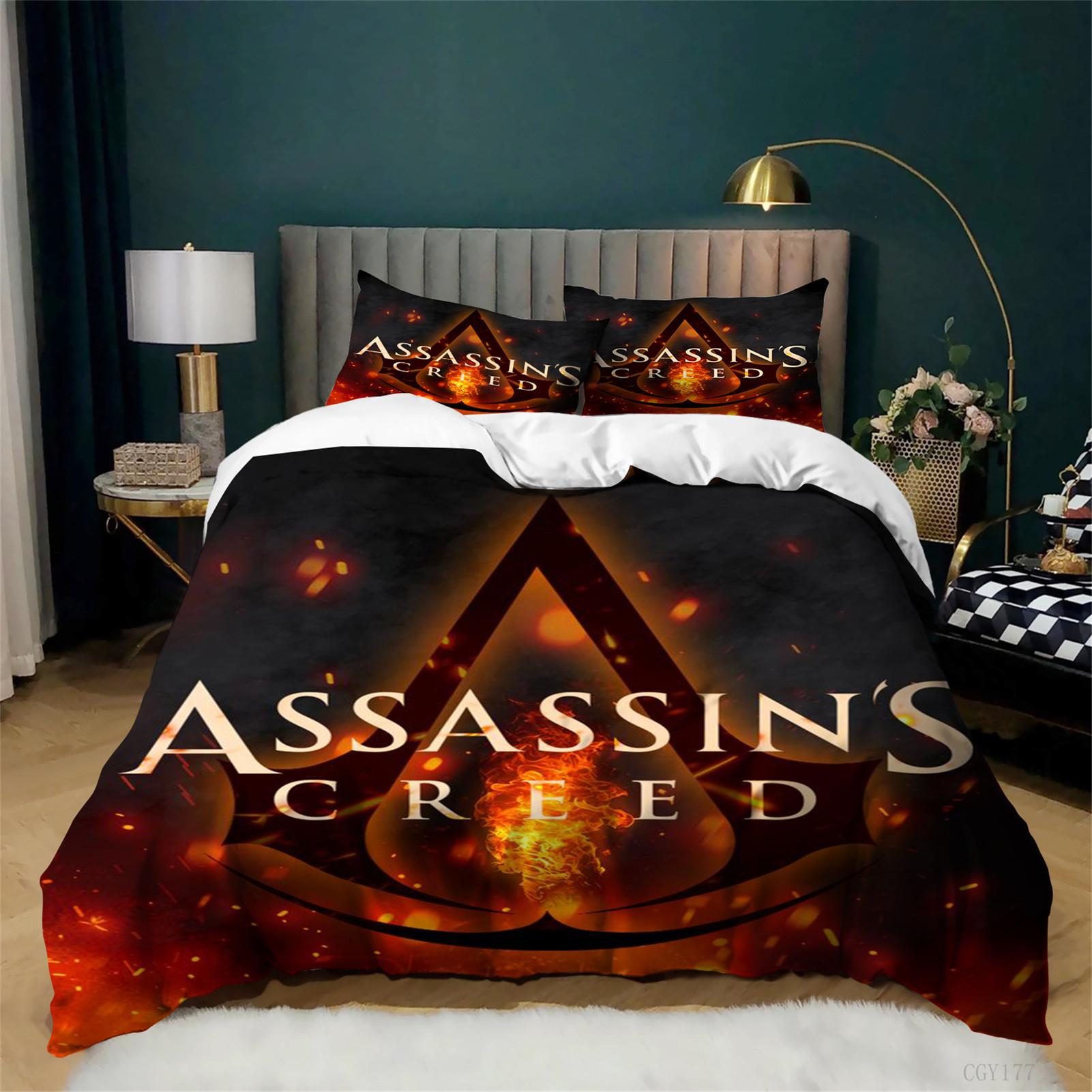 Full Size Assas-sin s Creed Bedding Set 3-Pieces All-Season Microfiber Classic Lightweight Quilt Cover Soft Duvet Cover Set 135x200cm