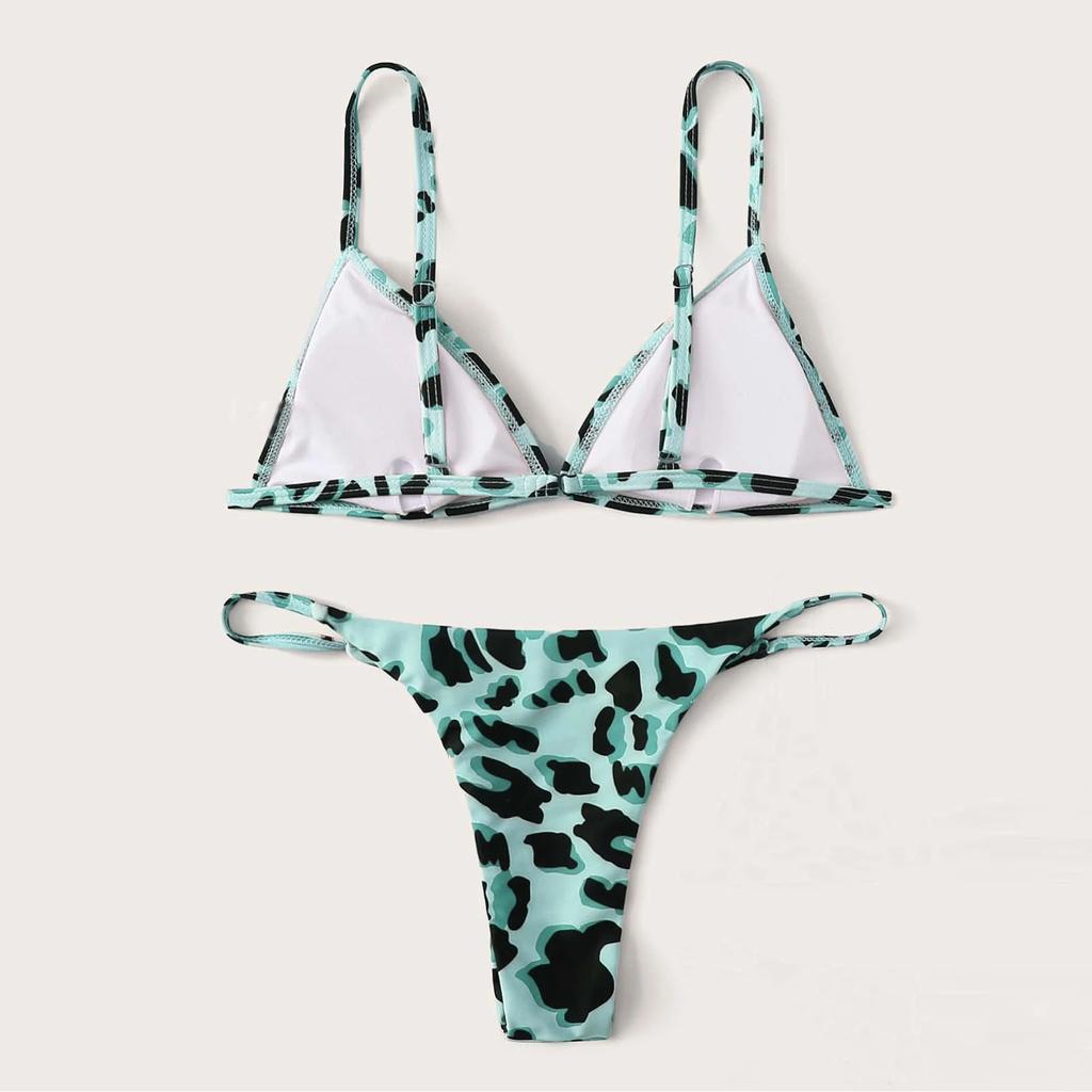 Women Leopard Print High Waist Two Bikini Swimwear Swimsuit Beachwear
