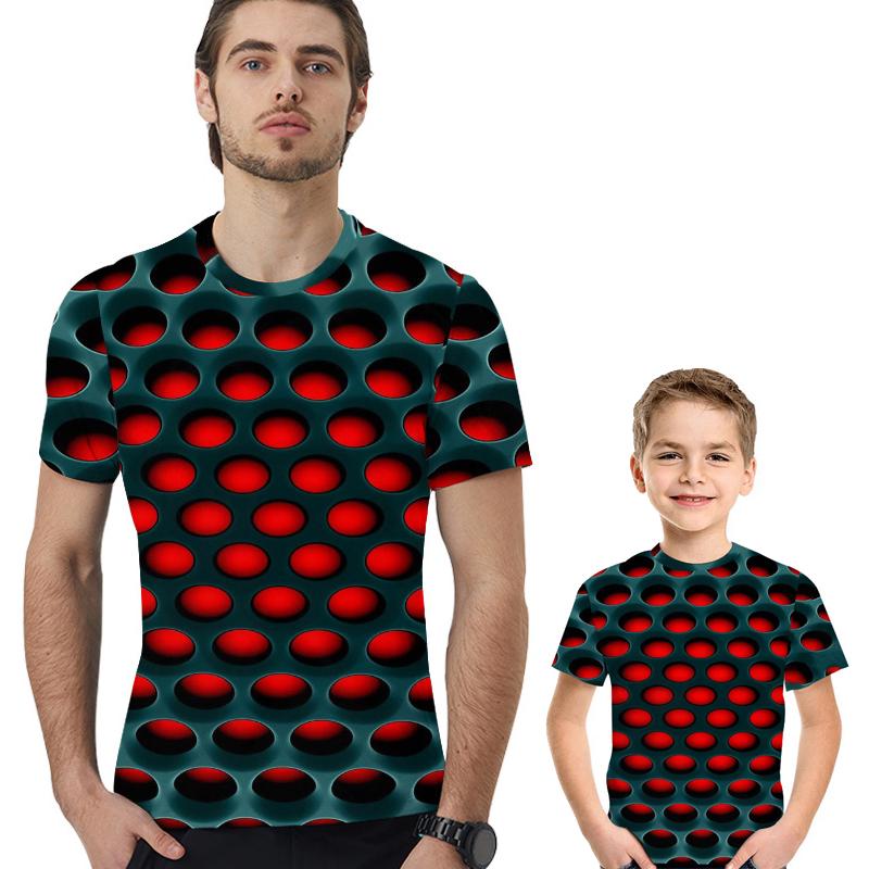 3d Honeycomb Hypnosis Tshirt Men Women Kids Colorful Print Short Sleeve Top Tee