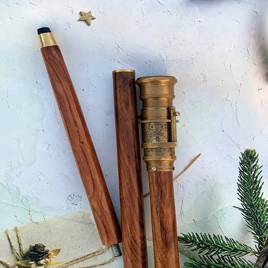 Gehstock mit Gravur aus Messing mit einzigartigem, faltbarem Teleskopgriff, Kompass und Teleskopgriff, 1920 Dolland London-Griff