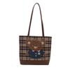 Adorable Trendy Plaid Tote Bag In White Cute Dog Design Perfect For Casual Outings