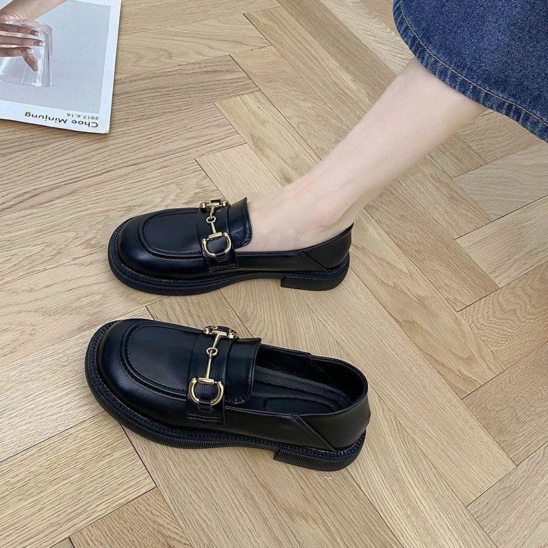 

Leather platform shoes women s autumn new flat one-pedal single shoes small leather shoes 35
