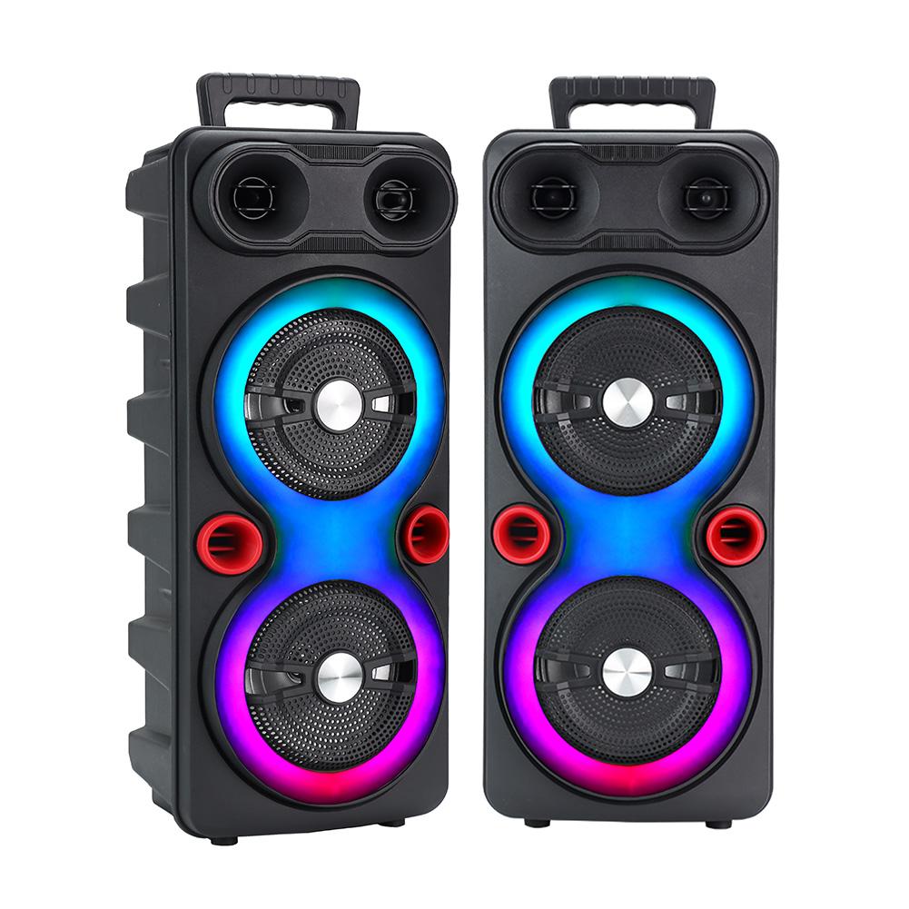 Outdoor Portable Speaker BT 5.0 6.5 Inch Stereo Subwoofer LED AUX Karaoke Machine with Mic FM Radio RGB Party Sound Box