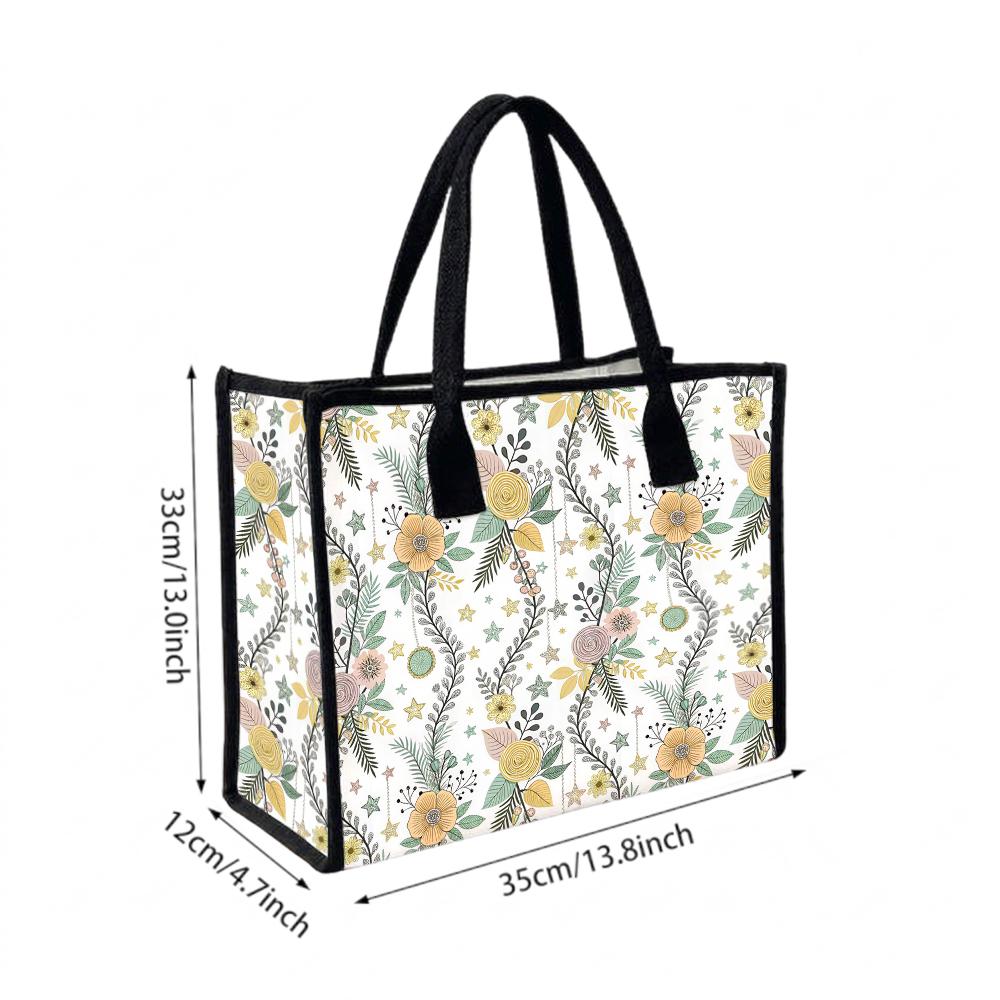 Floral Printed Canvas Tote Bag Casual Large Capacity Daily Shopping Handbag
