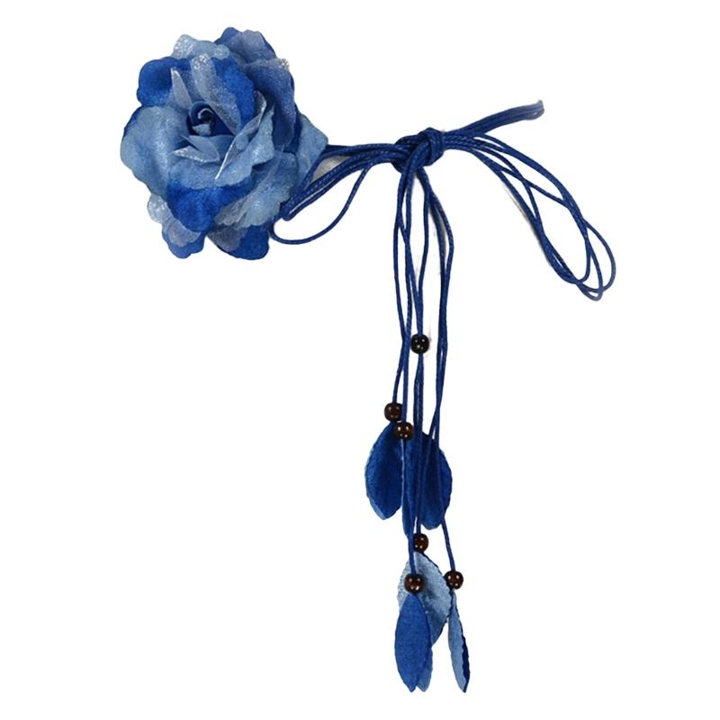 

Пояс із власною зав’язкою для жінок. Плетений ремінь у богемному приморському стилі з квітковим плетеним поясом. Тонкий пояс. Барвистий вузол. Вінтаж. синій