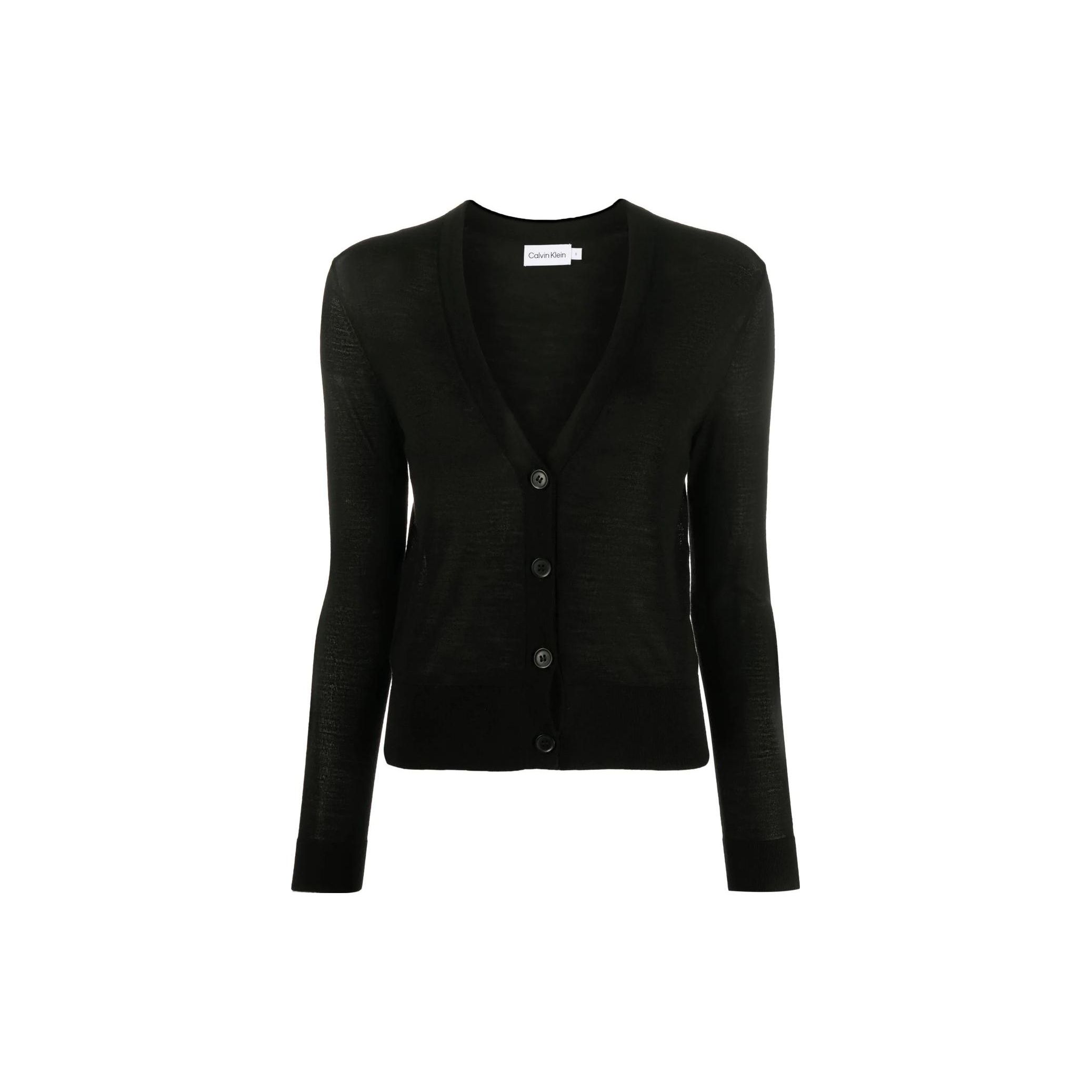 

Calvin Klein Solid Color Single-Breasted V-Neck Knit Sweater Women tops Black K20K204449-BEH XXXL