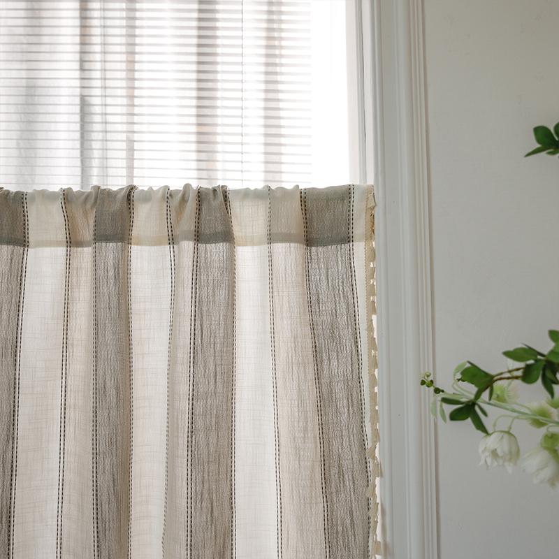 Short Cotton Curtain for Kitchen Window, Gray Stripe, Linen, Living Room, Cafe Cabinet Cover, New Half Curtain
