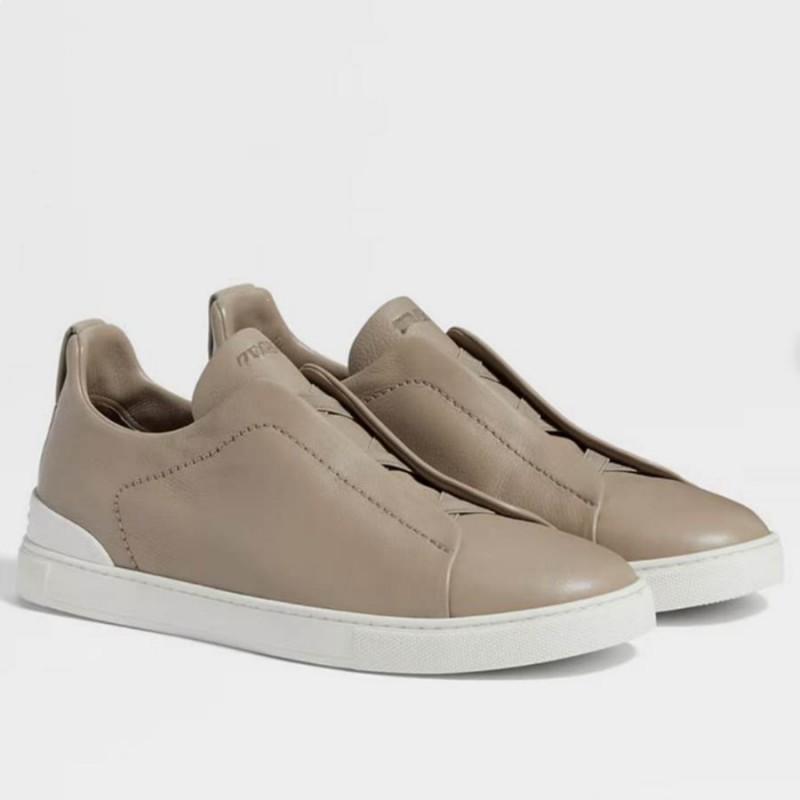 Mens Genuine Leather Slip-On Casual Sneakers Low-Cut Breathable Lightweight Comfortable Everyday Shoes