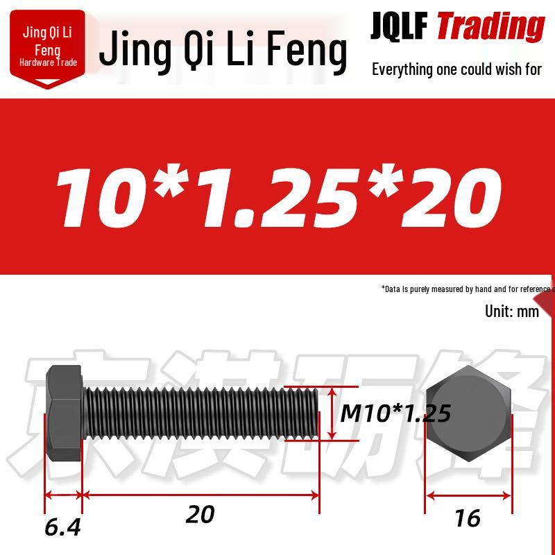 12.9 Grade Black High-Strength External Hex Bolt, Medium Tooth, Full Thread, M10-M36