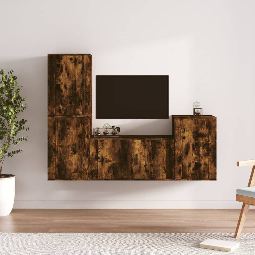 4 Piece TV Cabinet Set Smoked Oak Effect Particleboard