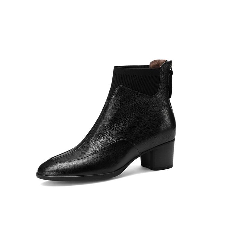 Fashion New Autumn Genuine Leather Women Boots Fashion Round Toe Boots for Women Short Boots Botines Mujer Chunky Heels Black Brown