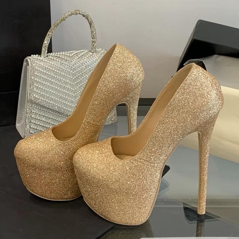 Eilyken Street Style Sequin Cloth Patform Women Pumps Sexy Fetish Super Stiletto High Heels Banquet Stripper Shoes