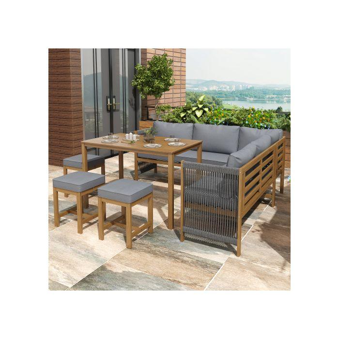 Salon de jardin - Acacia - 3 tabourets - 1 table - Résistant aux intempéries