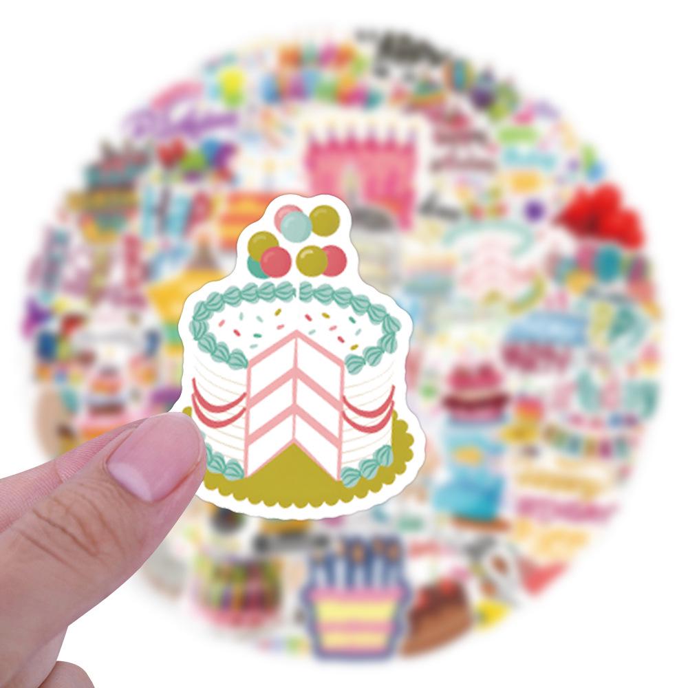 Cartoon Happy Birthday Doodle Stickers, Waterproof, for Refrigerator, Phone, and Computer - 55 Sheets
